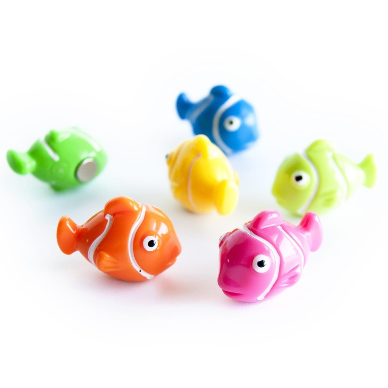 6 petits aimants en forme de POISSON multicolore, très peps en acrylique