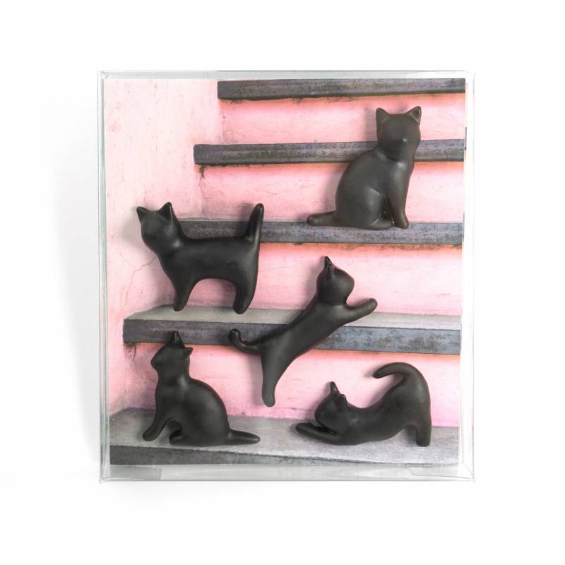 5 Petits Aimants En Forme De Chats Noirs Tres Peps En Acrylique